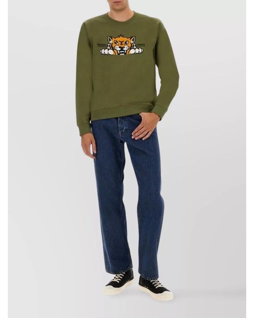 KENZO Green Cotton Slim-Fit Crewneck Sweatshirt for men