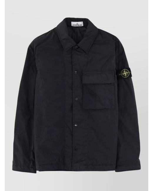 Stone Island Blue Padded Overshirt Jacket Chest Pocket Detail for men