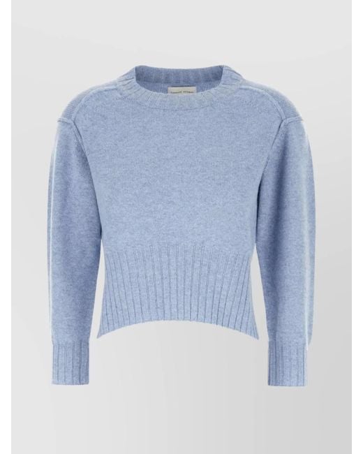 Loulou de Saison Blue Cashmere Ribbed Crew-Neck Short-Sleeve Jumper