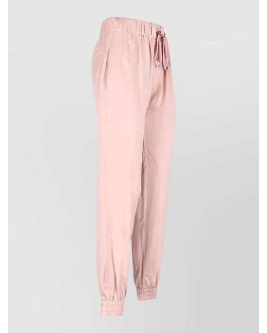 Sa Su Phi Pink Straight Leg Pants Elastic Waist Cuffs Pockets