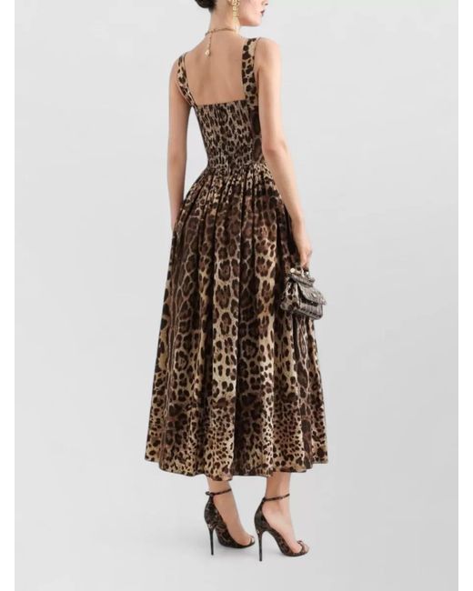 Dolce & Gabbana Multicolor Leo Print Cotton Midi Dress