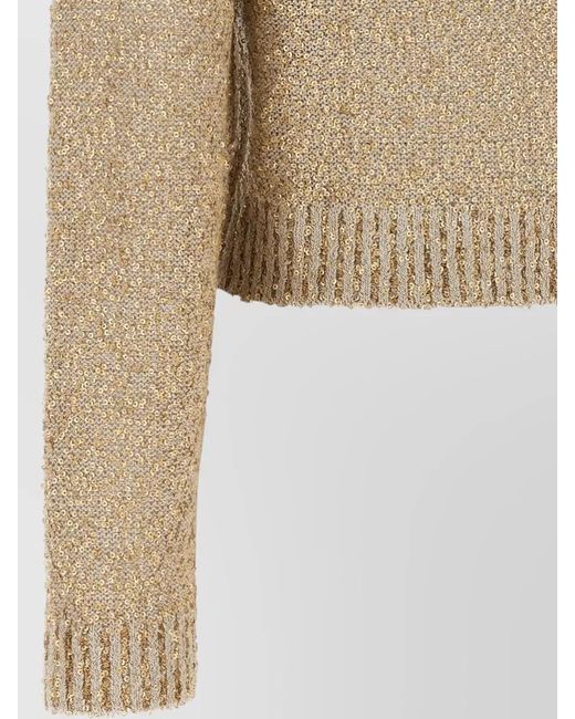 Brunello Cucinelli Natural Sequined Ribbed Long-Sleeve Sweater