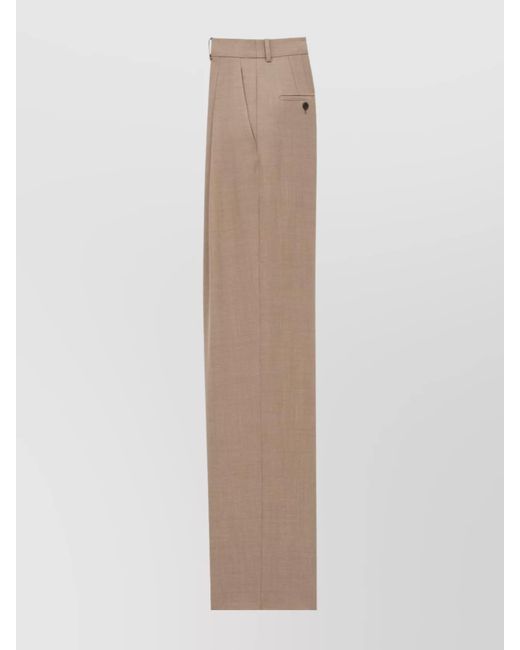 Saint Laurent Natural Wool High-Rise Wide-Leg Tailored Trousers