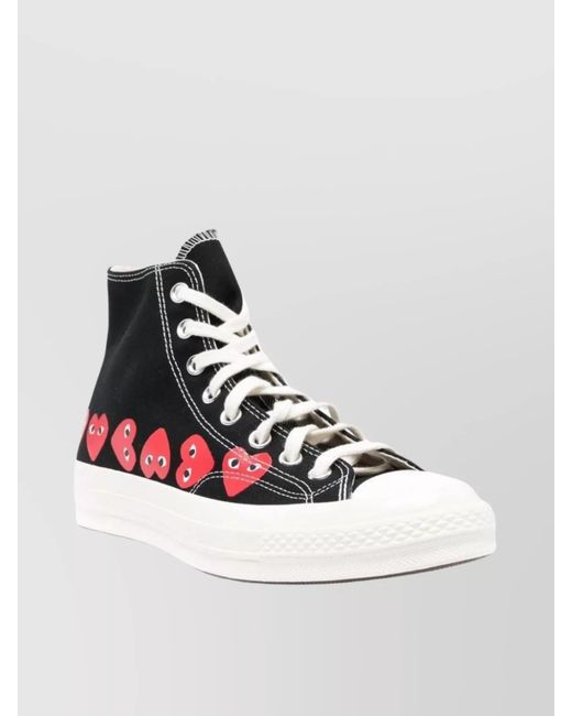 COMME DES GARÇONS PLAY White Canvas Logo Print High-Top Sneakers