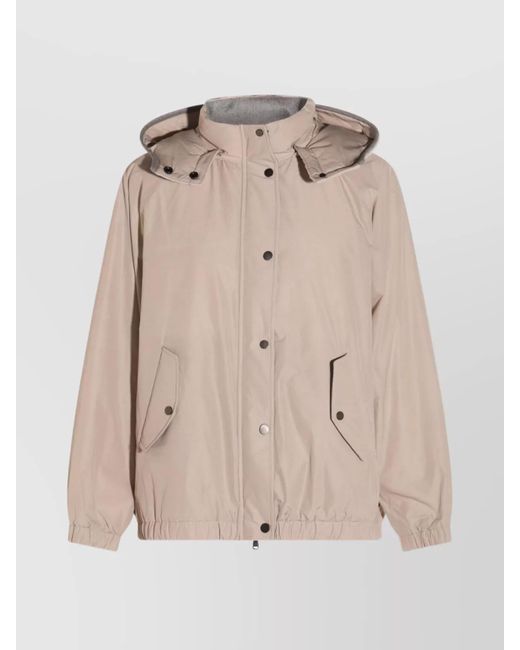Brunello Cucinelli Natural Puffer Jackets With Hood And Flap Pockets