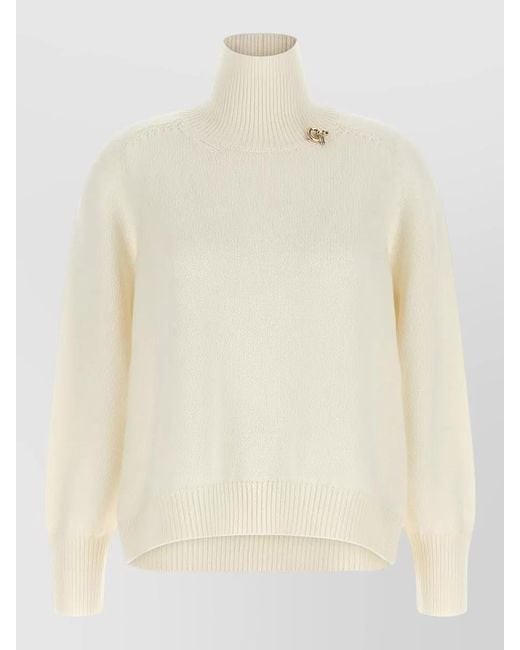 Fabiana Filippi Natural Sweater Featuring Pin And Ribbed Turtleneck