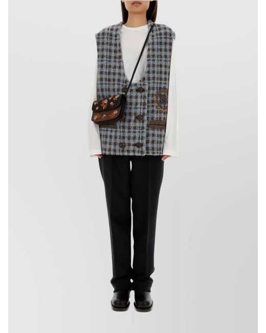 Etro Gray Wool Blend Oversized Houndstooth Vest