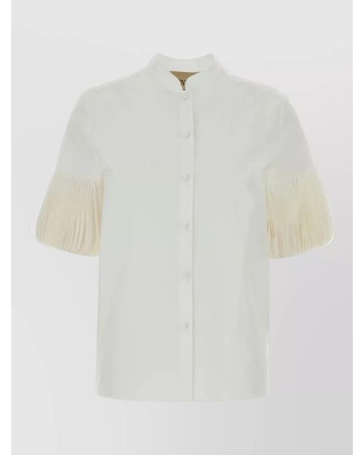 Valentino Garavani White Poplin Shirt Stand Collar Pleated Sleeves