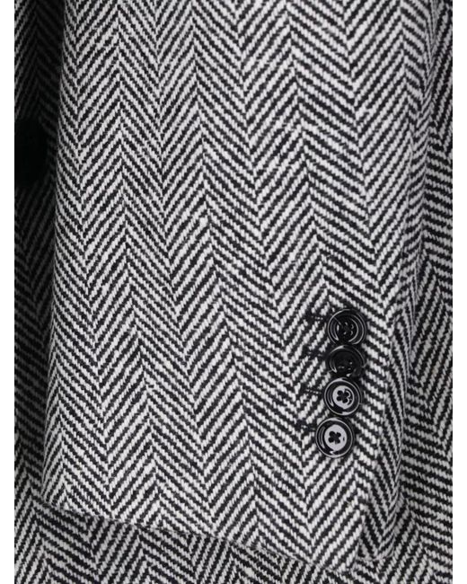 Lardini Gray Double Breasted Herringbone Coat Notched Lapel for men