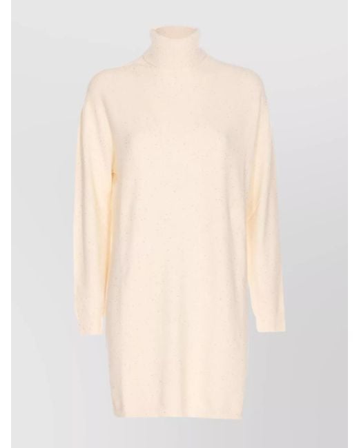 Liu Jo Natural Turtleneck Long Sleeve Glitter Sequin Dress