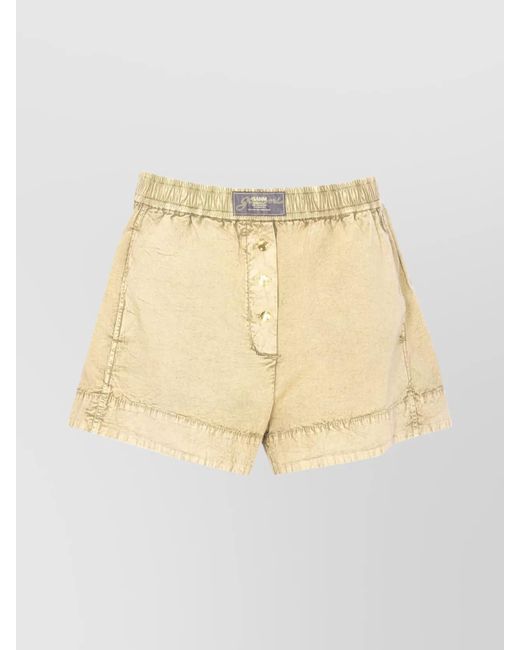 Ganni Natural Elastic Waistband Textured Fabric Shorts