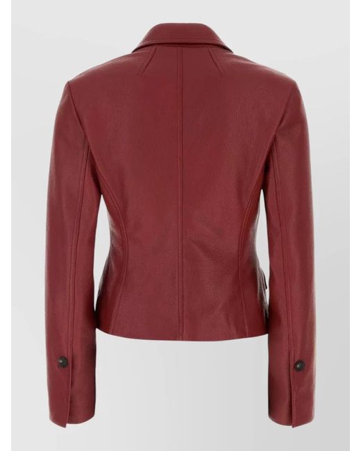 Ferragamo Leather Jacket Tailored Peplum Notched Collar