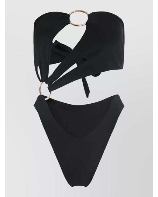 Louisa Ballou Black Bandeau One-Piece Swimsuit Cut-Out Design