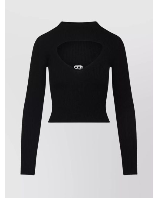 DIESEL Black Ribbed Cut-Out Long Sleeve Top