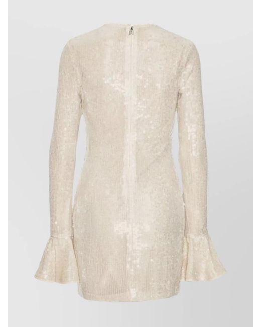 ROTATE BIRGER CHRISTENSEN Natural Sequin Embellished Dress Flared Cuffs