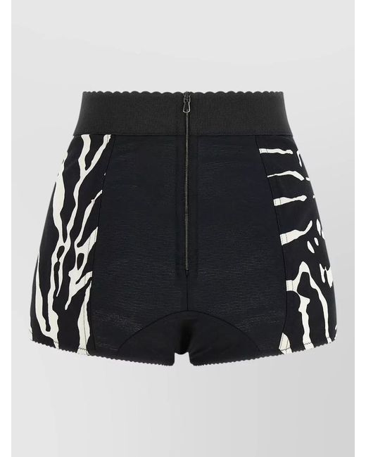 Dolce & Gabbana Black High Waist Zebra Print Fitted Shorts