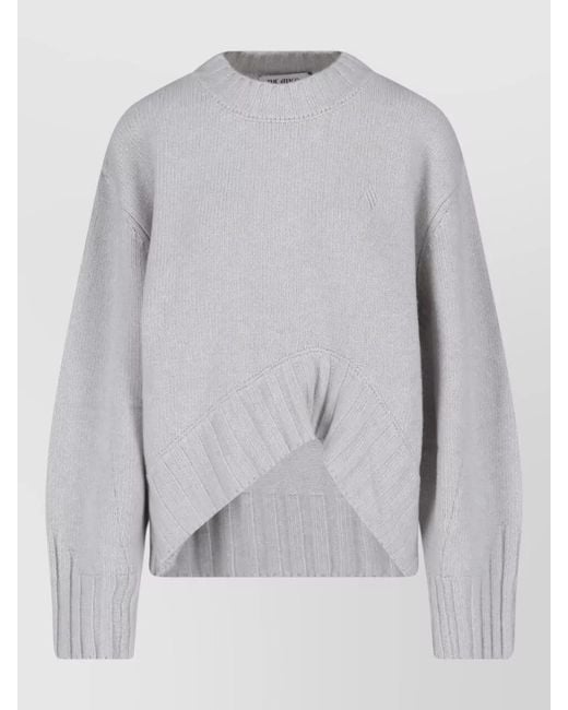 The Attico Gray Knit Top Crew Neck Asymmetric Hem