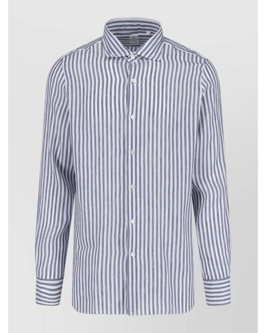 Finamore 1925 Blue Shirt Button Down Collar Cuffed Striped for men