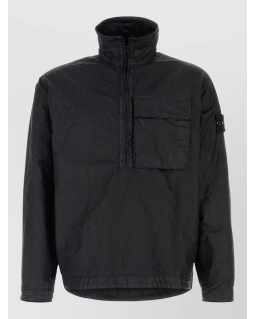 Stone Island Black Nylon Shirt High Collar Long Sleeves Pocket for men