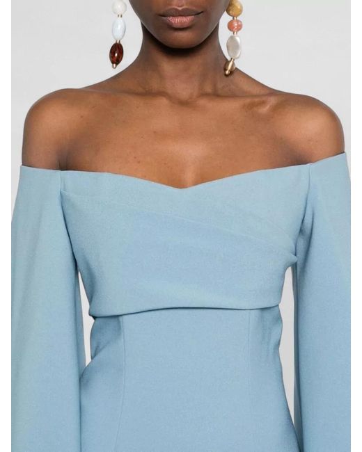 Solace London Blue Rina Maxi Dress Off Shoulder Design