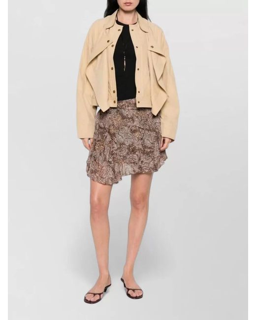 Isabel Marant Brown Floral-Print Ruffled Asymmetric Mini Skirt