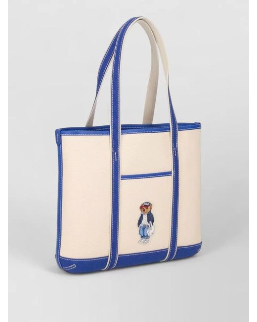 Ralph Lauren Blue Small Shoulder Tote Bag Contrast Trim Pocket