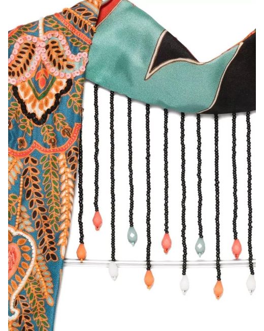Etro White Paisley Hair Scarf Square Beaded Fringe Embroidery