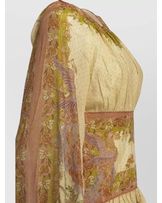 Zimmermann Natural Indra Dress Long Sleeves Floral Sheer