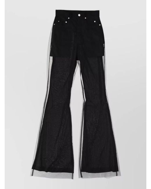Rick Owens Black Flared Trousers Sheer Overlay Belt Loops Pockets