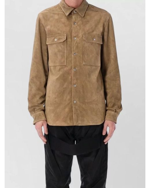 Rick Owens Natural Suede Leather Overshirt Hip Length Boxy for men