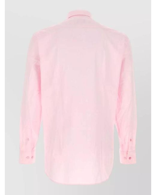 Etro Pink Stretch Poplin Shirt Regular Fit Long Sleeves for men