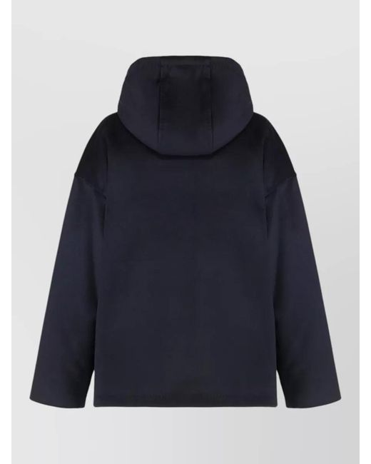 Max Mara Blue Wool Hooded Coat Relaxed Fit