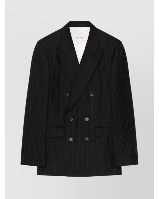 Givenchy Black Striped Slim-Fit Wool Double-Breasted Blazer for men