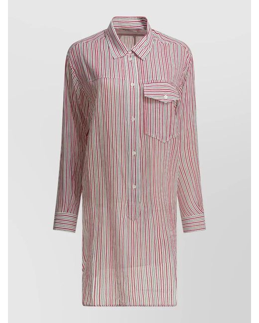 Isabel Marant Pink Striped Shirt Dress Long Sleeves Pocket
