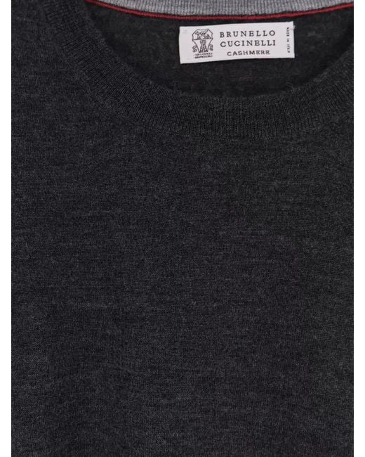 Brunello Cucinelli Blue Cashmere Silk Crew Neck Long Sleeve Sweater for men