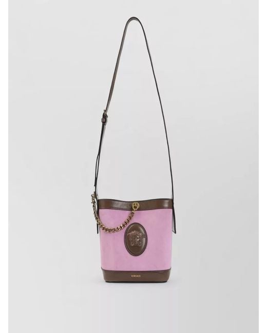 Versace Pink Mini Suede Bucket Bag Chain Detail