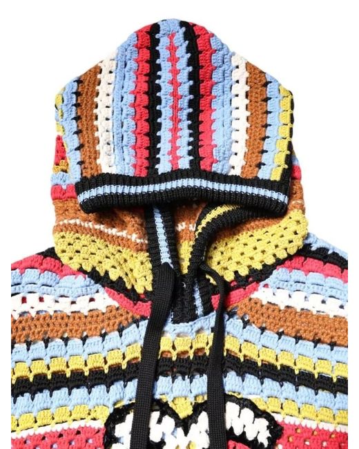 Dolce & Gabbana Brown Hooded Cotton Blend Striped Crochet Pullover for men