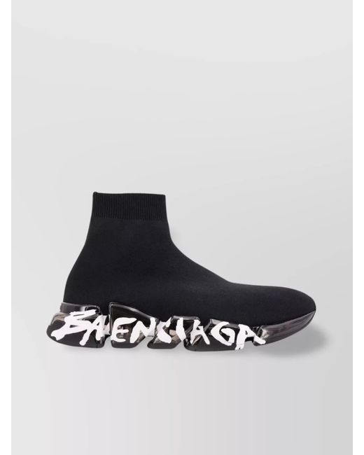 Balenciaga White Speed 2.0 Clear Sole Graffiti Knitted Sneakers for men