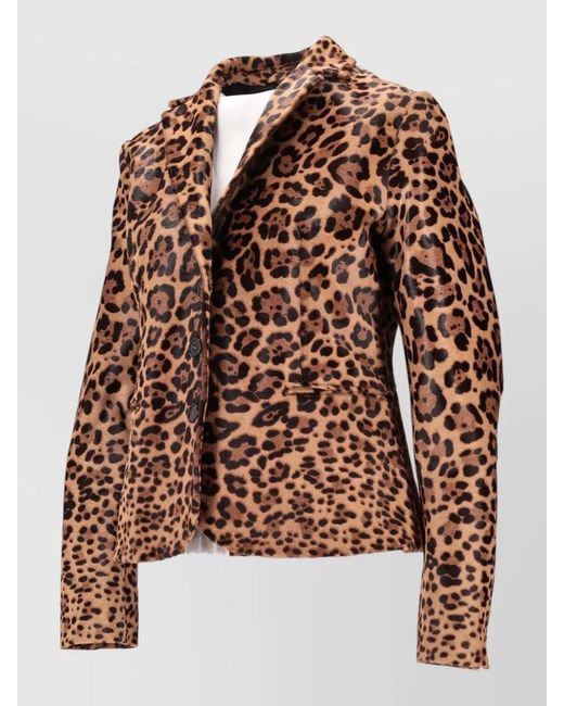 LA ROSE Brown Fitted Jacket Calfskin Animalier Print