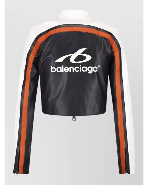 Balenciaga Blue Cropped Coat Long Sleeves Stand Collar Zip