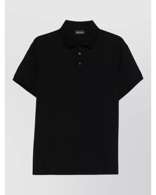 Emporio Armani Black Logo-Knit Cotton Short-Sleeve Polo Shirt for men
