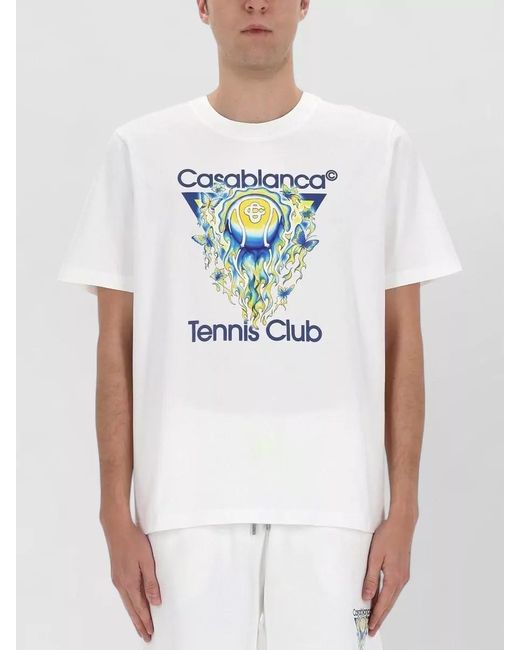Casablanca White Short Sleeve Crew Neck Graphic T Shirt for men