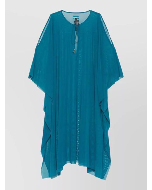 Fisico Blue Mesh Kaftan Dress Cold Shoulder Design