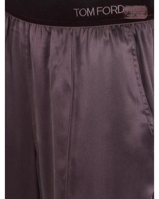 Tom Ford Purple Silk Satin Lounge Trousers Back Pockets
