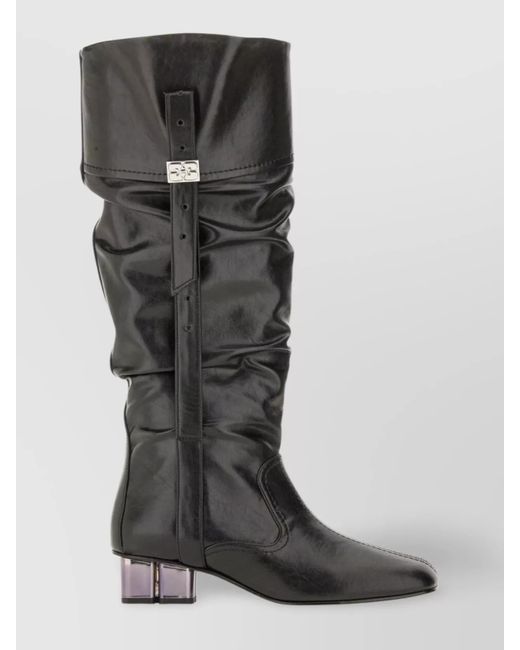 Ganni Black Butterfly Buckle Knee-High Slouchy Boots