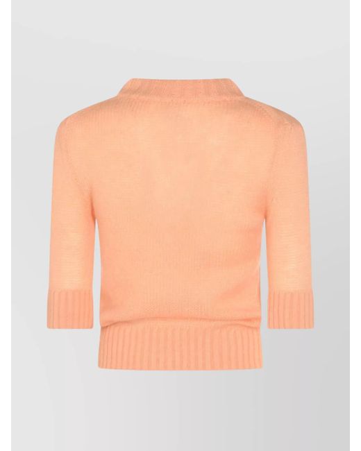 Chloé Gray Alpaca Wool Silk Logo Knit Elbow-Sleeve Jumper