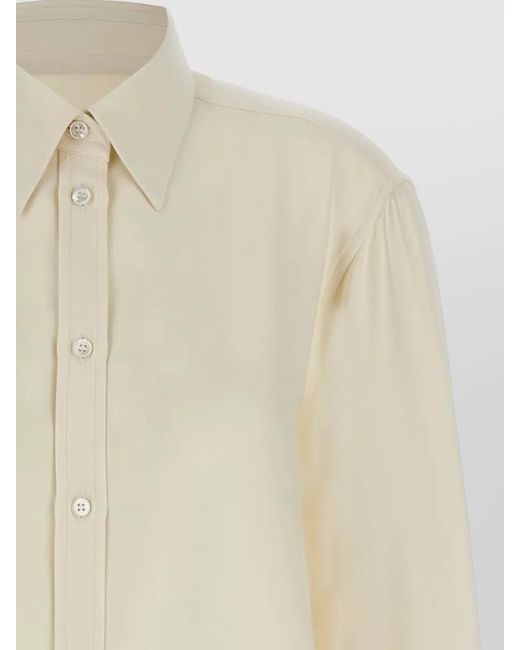 Brioni Natural Silk Shirt Straight Cut Long Sleeves