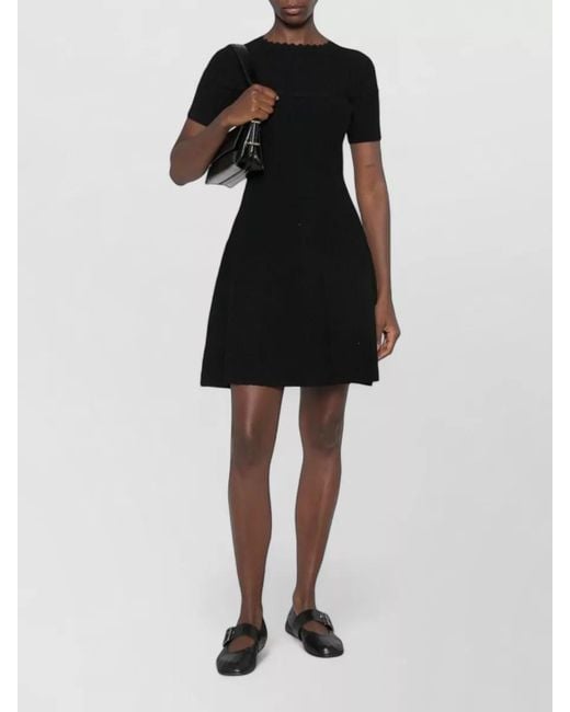 Emporio Armani Black Short Sleeve Dress Fitted Silhouette Textured Neckline