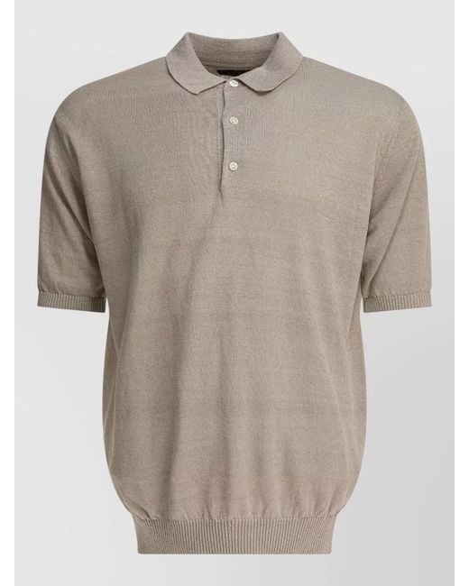 Beams Plus Natural Hemp Polo Shirt Ribbed Collar Hem for men