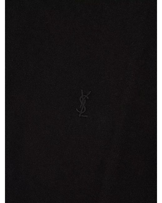 Saint Laurent Black Cotton Logo-Embroidered T-Shirt